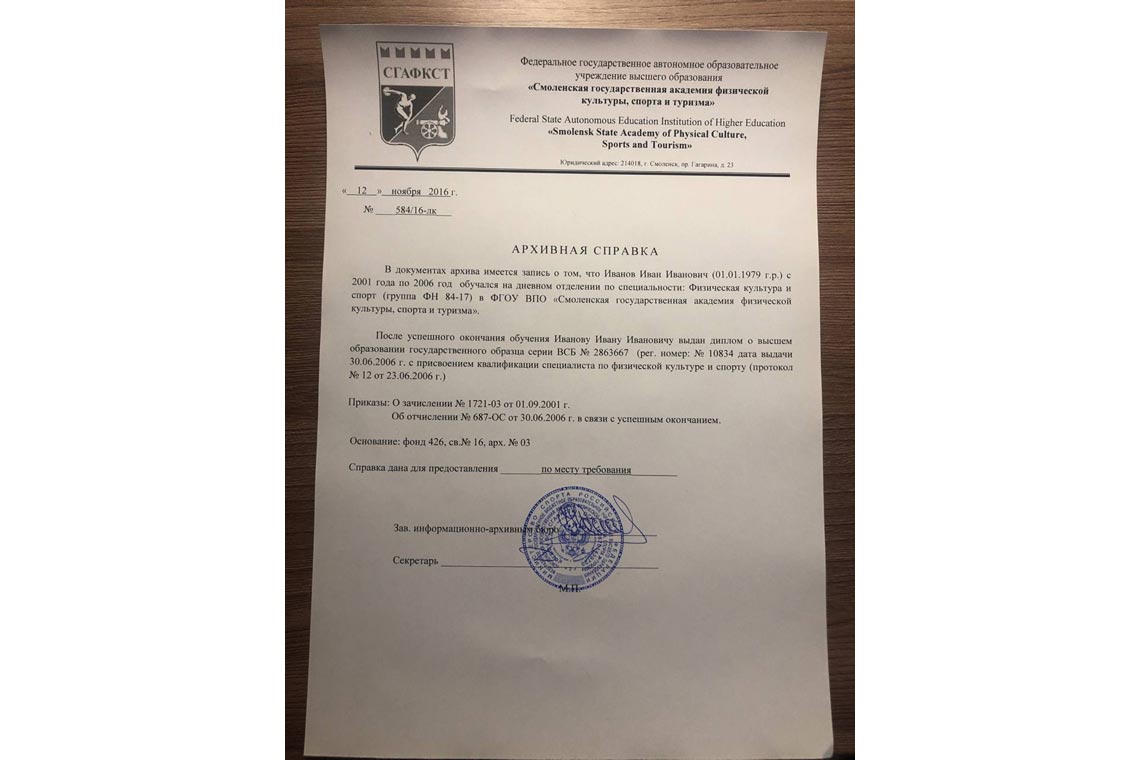 Архивная Справка об обучении в ВУЗе в Великом Новгороде